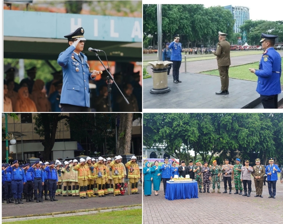 Upacara Gelar Pasukan dalam rangka HUT Damkarmat ke-107, Satpol PP ke-76 & Sat Linmas ke-65 di Lapangan Benteng Medan