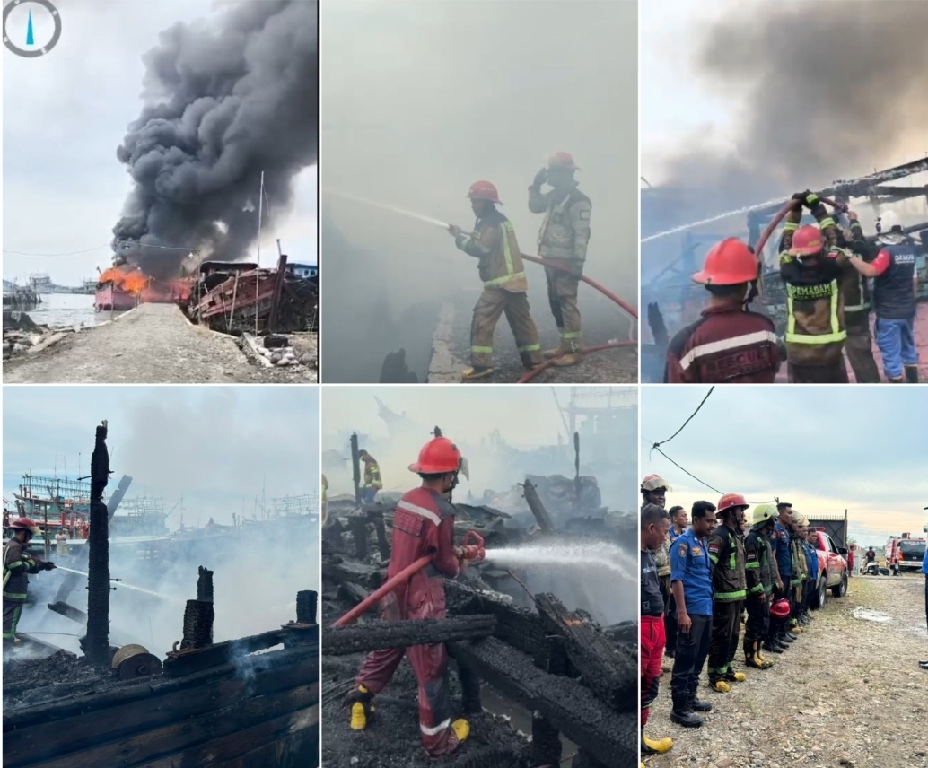 Pemadaman Kebakaran Kapal Ikan Jl. Gabion, Bagan Deli, Medan Belawan